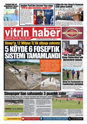 Vitrin Haber gazetesi ilk sayfası