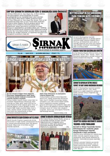 Şırnak Haber gazetesi ilk sayfası