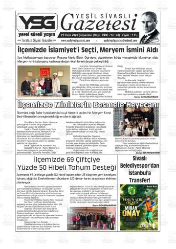 Yeşil Sivaslı gazetesi ilk sayfası