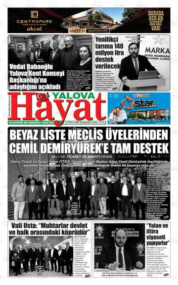 Yalova Hayat gazetesi ilk sayfası