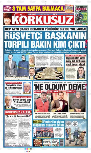 Açık Mert Korkusuz gazetesi ilk sayfası