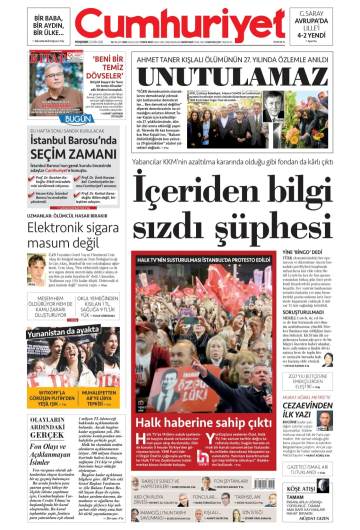 Cumhuriyet gazetesi ilk sayfası