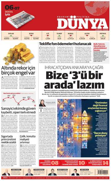 Dünya gazetesi ilk sayfası