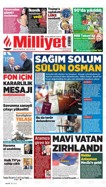 Milliyet gazetesi ilk sayfası
