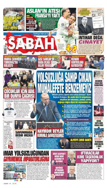 Sabah gazetesi ilk sayfası