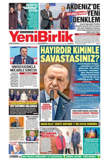 Yeni Birlik gazetesi ilk sayfası