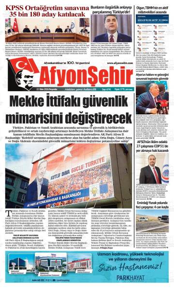 Afyonşehir gazetesi ilk sayfası