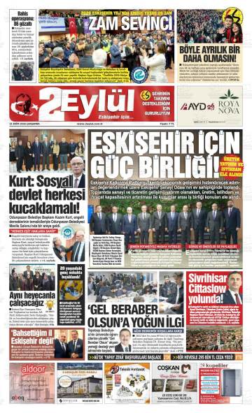 Eskişehir 2 Eylül gazetesi ilk sayfası