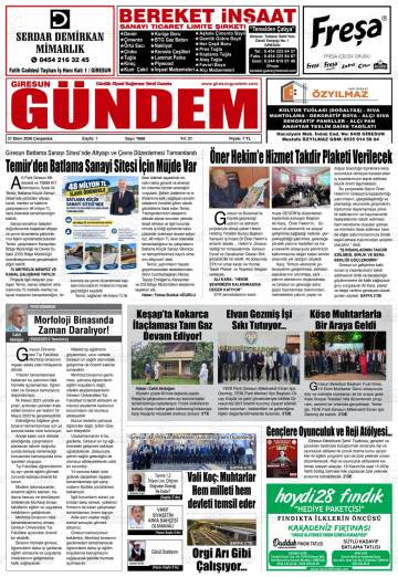 Giresun Gündem gazetesi ilk sayfası