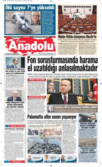 Bizim Anadolu gazetesi ilk sayfası