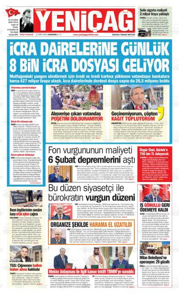 Türkiye'de Yeniçağ gazetesi ilk sayfası
