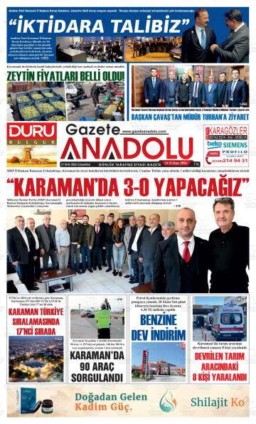 Gazete Anadolu gazetesi ilk sayfası
