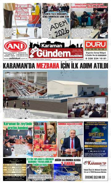 Karaman Gündem gazetesi ilk sayfası