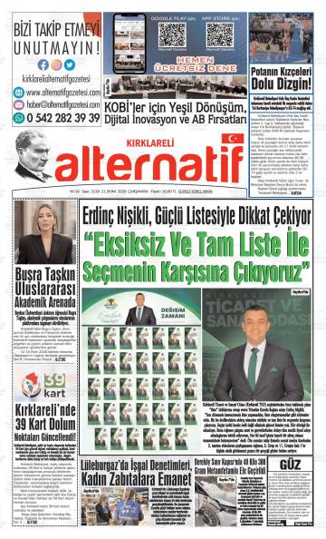 Kırklareli Alternatif gazetesi ilk sayfası