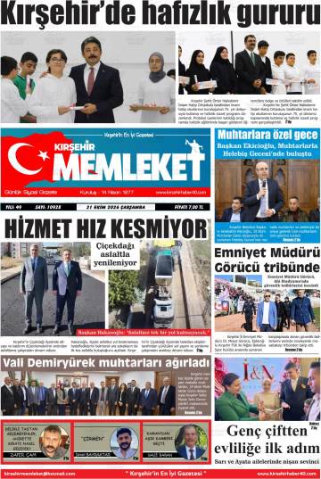 Kırşehir Memleket gazetesi ilk sayfası