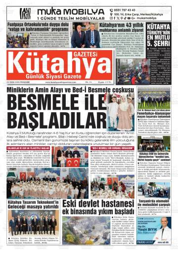 Kütahya Gazetesi gazetesi ilk sayfası