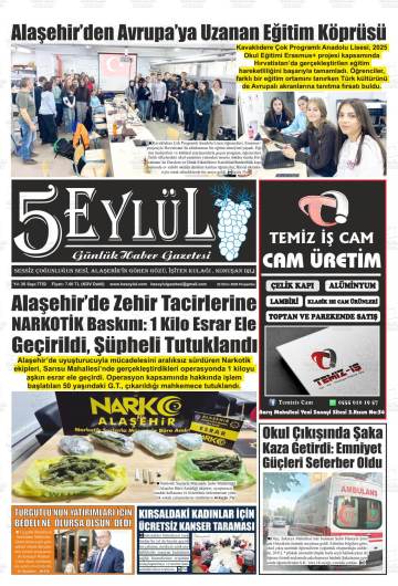 Alaşehir 5 Eylül gazetesi ilk sayfası