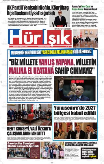 Hür Işık gazetesi ilk sayfası