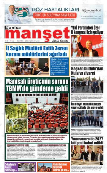 Manisa Manşet gazetesi ilk sayfası