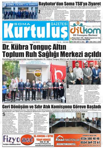 Soma Kurtuluş gazetesi ilk sayfası