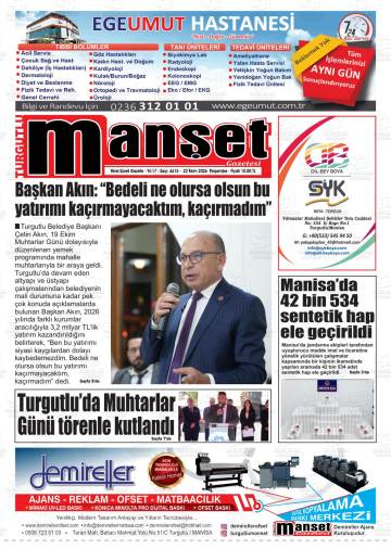 Turgutlu Manşet gazetesi ilk sayfası