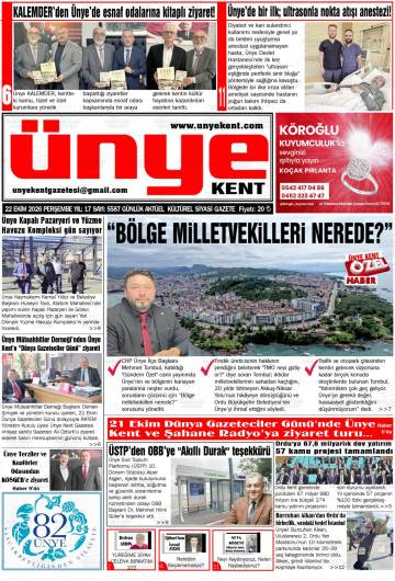 Ünye Kent gazetesi ilk sayfası