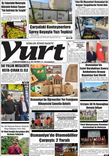Yurt gazetesi ilk sayfası