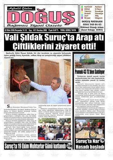 Suruç Doğuş gazetesi ilk sayfası