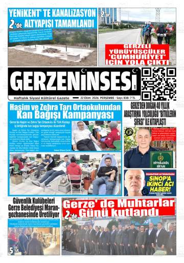 Gerze'nin Sesi gazetesi ilk sayfası