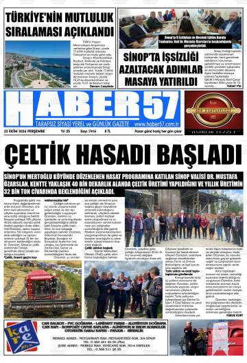 Haber 57 gazetesi ilk sayfası