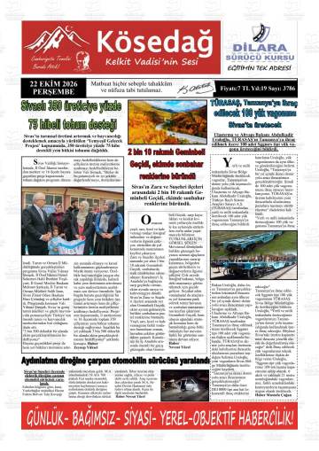 Kösedağ Kelkit Vadisinin Sesi gazetesi ilk sayfası