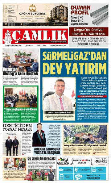 Yozgat Çamlık gazetesi ilk sayfası