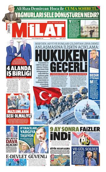 Milat gazetesi ilk sayfası