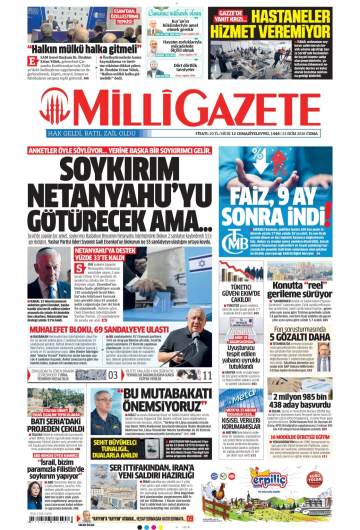 Milli Gazete gazetesi ilk sayfası