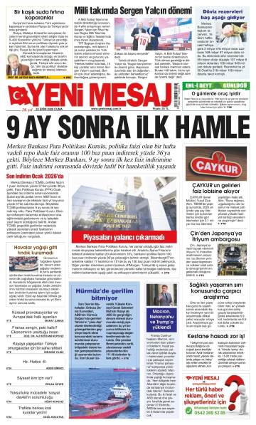Yeni Mesaj gazetesi ilk sayfası