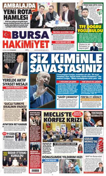 Bursa Hakimiyet gazetesi ilk sayfası