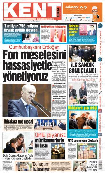 Kent Bursa gazetesi ilk sayfası