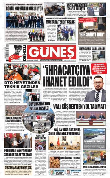 Denizli Güneş gazetesi ilk sayfası