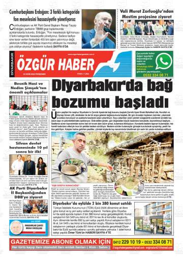 Diyarbakır Özgür Haber gazetesi ilk sayfası