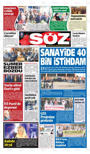 Diyarbakır Söz gazetesi ilk sayfası