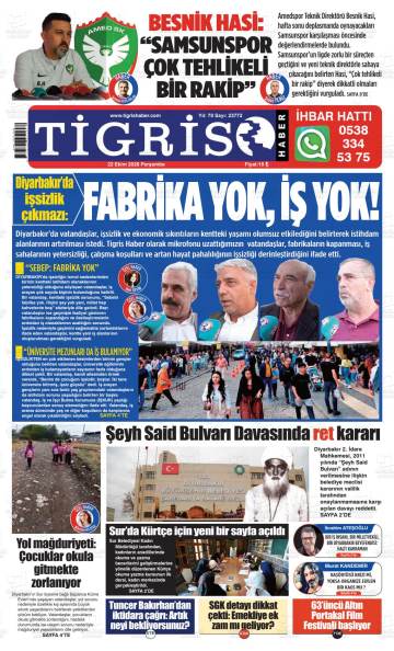 Tigris Haber gazetesi ilk sayfası