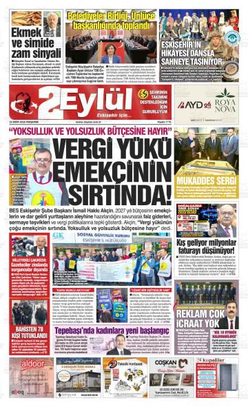 Eskişehir 2 Eylül gazetesi ilk sayfası