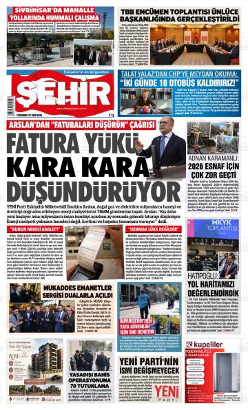 Şehir Gazetesi gazetesi ilk sayfası