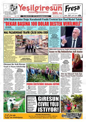 Yeşil Giresun gazetesi ilk sayfası