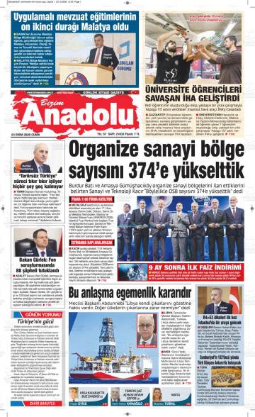 Bizim Anadolu gazetesi ilk sayfası