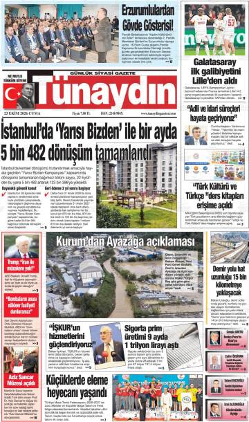Tünaydın gazetesi ilk sayfası