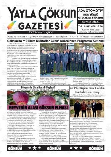 Yayla Göksun gazetesi ilk sayfası