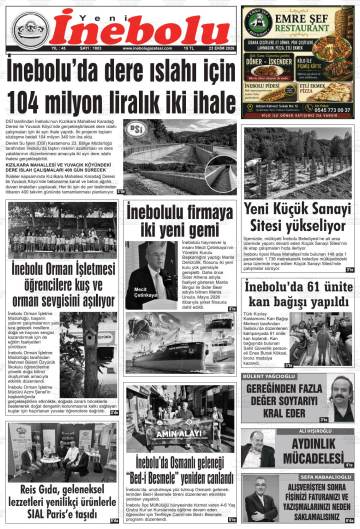 Yeni İnebolu gazetesi ilk sayfası