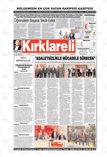 Kırklareli gazetesi ilk sayfası