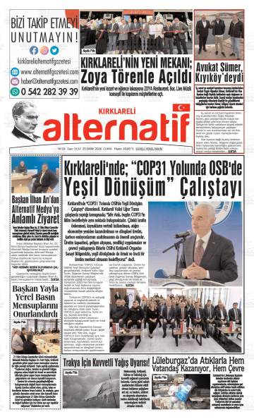 Kırklareli Alternatif gazetesi ilk sayfası
